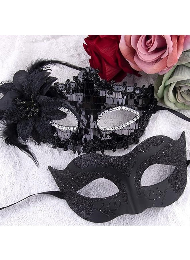 Ba Love 2 Pcs Couple Masquerade Mask Set Venetian Party Mask Mardi Gras Mask Costume Mask Fancy Dress Mask for Women Men (Black) - Image 4